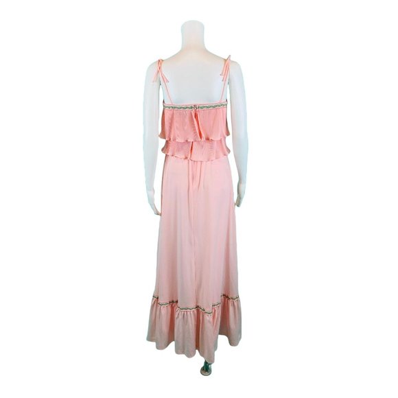 Vintage 70s Maxi Dress Womens S Light Pink Accordion Pleat Flutter Bodice Vicky - Picture 9 of 10